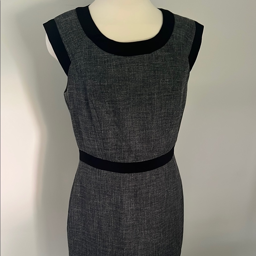 The Limited Gray and Black Sheath Dress Crew Neck Midi